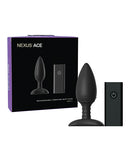 Nexus Ace Remote Control Butt Plug Small Black packaging and product with remote control displayed.