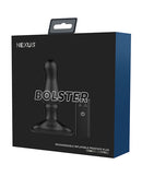 Nexus Bolster Butt Plug with Inflatable Tip Black packaging featuring remote control for rechargeable pleasure.