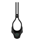 Nexus Forge Single Lasso Vibrating Cock Ring Black with adjustable loop and power button design.