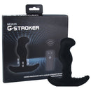 Nexus G Stroker Unisex Massager With Stroker Beads Black in packaging, showcasing remote control and design.
