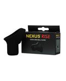 Nexus Rise Liquid Silicone Cock and Ball Sling Black in packaging, designed for support and improved erections.
