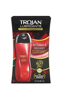 Trojan Arouses and Releases Lubricant 3 Fl Oz packaging with motion-activated intensifier for enhanced pleasure.