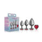 Cheeky Charms Metal Butt Plug Set Gunmetal Heart with Small, Medium, and Large Plugs Featuring Red Gemstones and Packaging