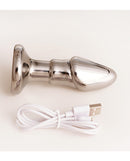 Cristal Black Opal Anal Glass Dildo Vibe Gun Metal with USB charger for versatile anal play.