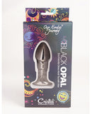 Cristal Black Opal Anal Glass Dildo Vibe Gun Metal packaging featuring eco-friendly design and adult toy visuals.