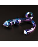 Cristal Orchid Pulse Glass Dildo with Bullet Vibe Purple displayed on a black surface, showcasing its unique design.