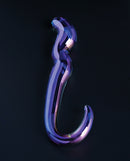 Cristal Blue Flame Curved Glass Dildo Purple on a black background, showcasing its elegant design and vibrant color.