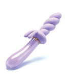 Cristal Jade Twist Glass Rabbit Vibrator in lavender color with a sleek, curved design and dual-action features.