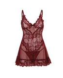 Valentine Lace Babydoll and G-String Zinfandel 3X/4X featuring lace detailing and a rich burgundy color.