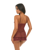 Valentine Lace Babydoll and G-String Zinfandel Medium in rich burgundy color with lace details.