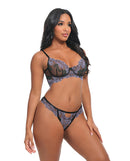 Oh La La Cheri Jenna Embroidered Bra and Panty Set Lavender displayed on model, featuring sheer mesh and floral embroidery.