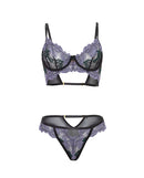 Oh La La Cheri Jenna Embroidered Bra and Panty Set Lavender showcases delicate floral embroidery in a sheer lavender design.