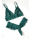 Alessia Soft Cup Lace and Mesh Bra Set Green Small with ruffle details, delicate galloon lace and airy mesh.