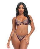 Loretta Embroidered Bra and Panty Set Burgundy Medium featuring floral embroidery and satin accents.