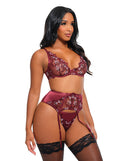 Eloise Floral Embroidered Underwire 3 Piece Set Burgundy LG - Image 2