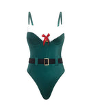 Holiday Elfina Padded Cup Teddy with Marabou Green L/XL, festive elf-inspired lingerie with padded cups and playful details.