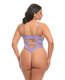 Martina Lace and Mesh Underwire Teddy Purple Haze 1X/2X showcasing sheer lace and bold straps from the back view.