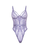 Martina Lace and Mesh Underwire Teddy Purple Haze S/M in sheer lace and mesh, featuring bold strap details.