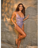 Martina Lace and Mesh Underwire Teddy Purple Haze S/M featuring sheer lace and bold strap details.