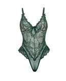 Valentine Soft Cup Lace Teddy With Bow Details Green 1X/2X showcasing delicate lace and soft mesh in green.