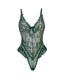 Valentine Soft Cup Lace Teddy with Bow Details Green Small showcasing delicate lace and soft mesh design.