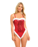 Oh La La Cheri Holiday Sparkle Sequin Teddy Red White 1X featuring sequins and soft marabou trim.