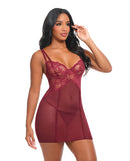 Marisol Underwire Lace and Mesh Babydoll Zinfandel L/XL showcasing a fitted silhouette with sheer lace and mesh.