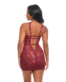 Marisol Unlined Underwire Lace & Mesh Babydoll Zinfandel S/M back view showcasing lace and mesh details in rich zinfandel shade.
