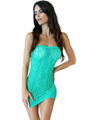 Lace strapless mini dress lingerie in vibrant green, showcasing elegant lace detailing and a figure-hugging fit.