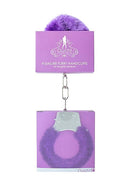 Ouch Pleasure Handcuffs Furry Purple displayed in packaging, add excitement and comfort to intimate role play.