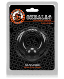Oxballs Gauge Pressure Ball Cockring Black packaging with bold design and flexibility features.
