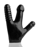 Oxballs Claw Textured Dildo Glove Black with flexible, multi-textured appendages for stimulation.