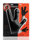 Oxballs Claw Textured Dildo Glove Black packaging showing multi-textured hand toy for versatile stimulation.