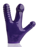 Oxballs Claw Dildo Glove Eggplant with three flexible dildo appendages for targeted pleasure.