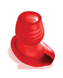 Oxballs Glowhole 1 Hollow Butt Plug with LED Small Red, featuring a frosty transparent design with LED illumination.