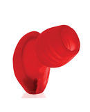 Oxballs Glowhole 1 Hollow Butt Plug with LED Small Red displayed from a side angle, highlighting its frosty design.