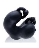 Oxballs Meatlocker Full Cover Chastity Cage Black side view showcasing flexible silicone design.