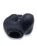 Oxballs Meatlocker Full Cover Chastity Cage Black showcasing the flexible silicone design for comfort and security.