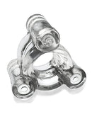 Oxballs Buzz Squeeze Ballstretcher Vibe Clear, a clear ballstretcher with vibrating bullets for enhanced stimulation.