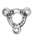 Oxballs Buzz Squeeze Ballstretcher Vibe Clear with three vibrating bullets for focused stimulation.