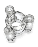 Oxballs Heavy Squeeze Ballstretcher Clear showcasing its ergonomic design and built-in weight holders.