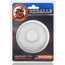 Oxballs Bigger OX Cock Ring Clear Ice packaging showcasing its soft, stretchy design and silicone blend.