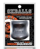 Oxballs Mega Squeeze Ergofit Ballstretcher Steel in packaging providing a snug, ergonomic fit.