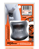 Oxballs Mega Squeeze Ergofit Ballstretcher Steel sitting in packaging with ergonomic design highlighted.