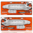 Oxballs Snake Deep-Reacher Cocksheath in Clear Ice, showcasing soft silicone texture and custom fit inserts.