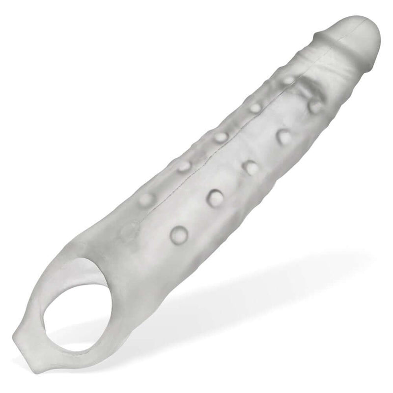 Oxballs Snake Deep-Reacher Silicone Cocksheath in Clear Ice, 11+ inches, veiny texture for enhanced sensation.