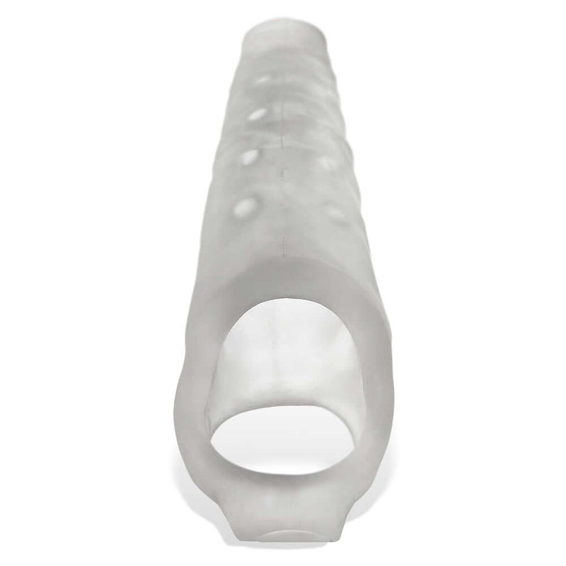 Oxballs Snake Deep-Reacher Silicone Cocksheath in Clear Ice, featuring veiny texture and custom fit inserts.