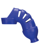 Hunky Junk Lockdown Chastity Cage Cobalt in cobalt blue silicone, designed for comfort and effective denial play.