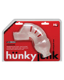 Hunky Junk Lockdown Chastity Cage Ice package, showcasing its soft silicone design for durable and comfortable use.