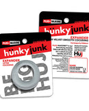 Hunky Junk Expander Slimmer Scoop Cockring Clear Steam pack featuring velvety silicone design and supportive features.